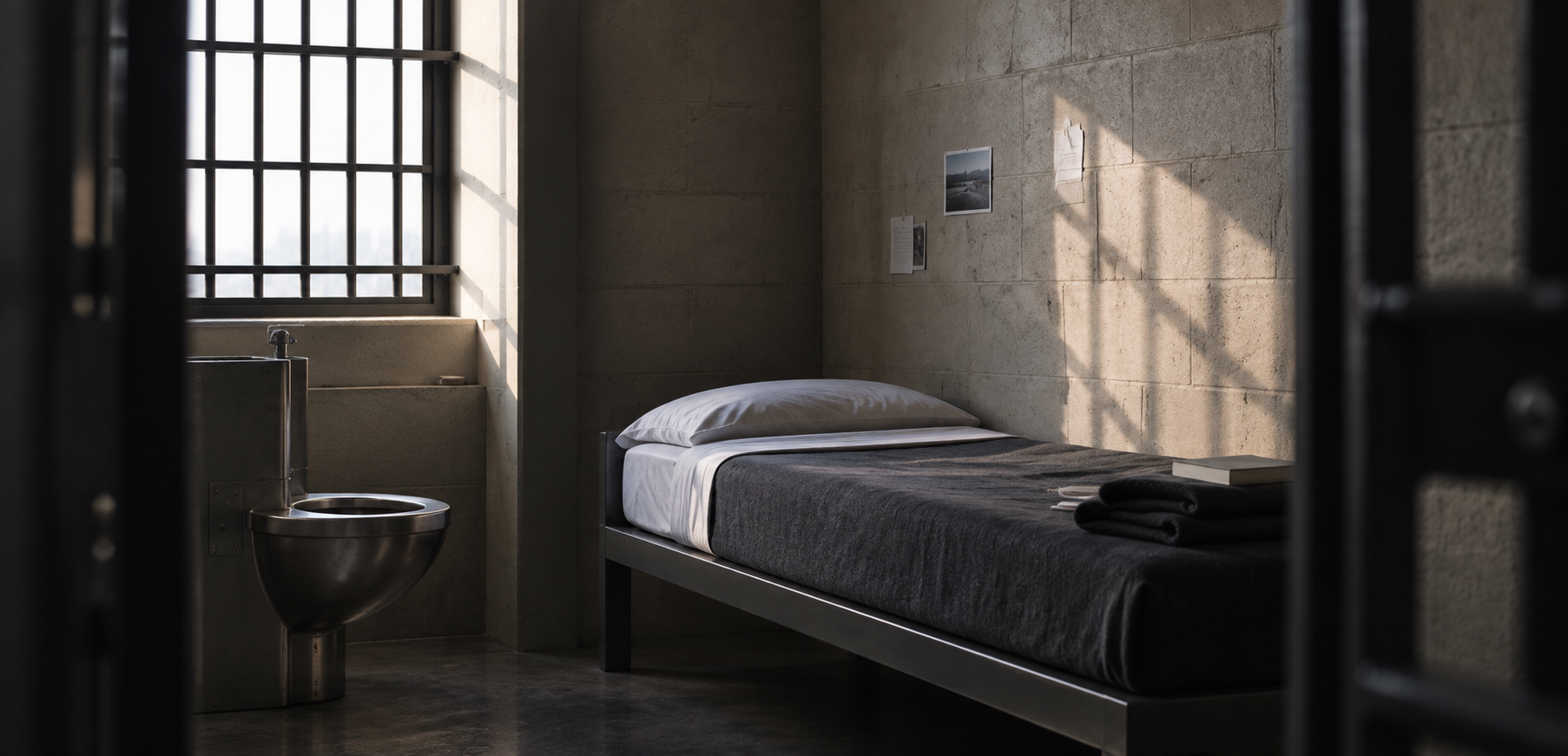 Quiet sparse federal prison cell interior