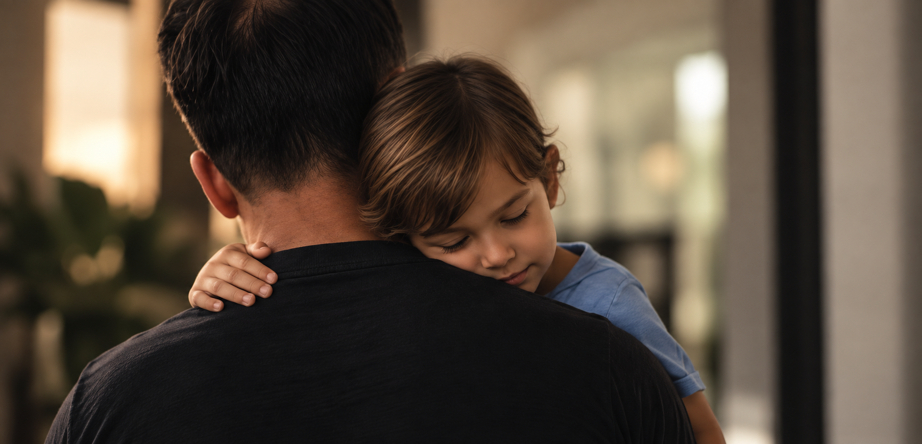 Father holding his young son in a quiet family moment